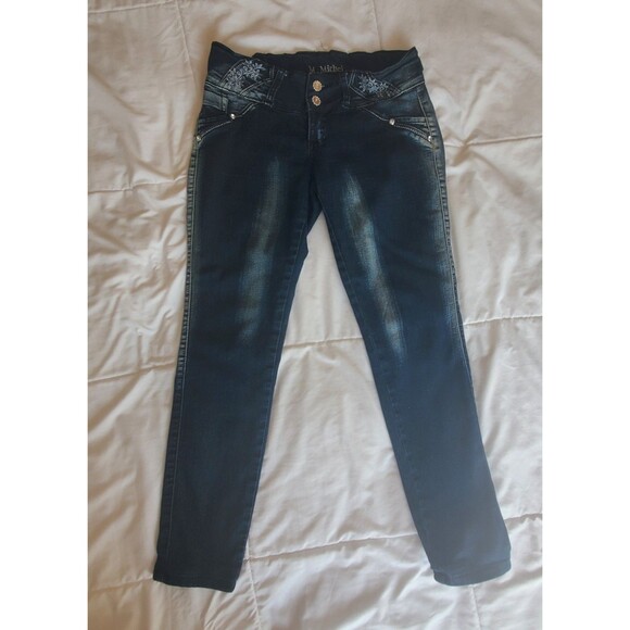 Vintage M Michel Jeans Womens Size 3 Retro Embellished Distressed Blue Jeans - Picture 2 of 12
